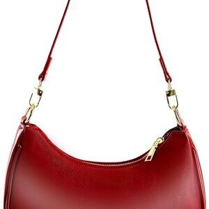 Chic Vegan Leather Hobo Bag - Spacious Red Tote with Zipper Closure for Women